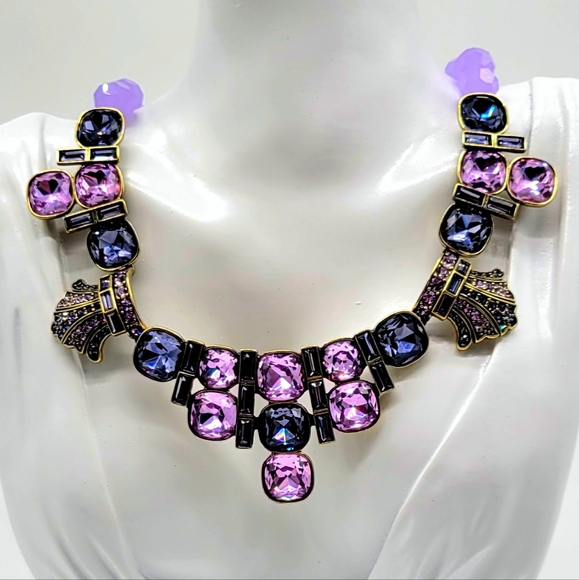 Heidi Daus Cushion Cut Tanzanite Swarovski Crystal Statement Collar Necklace - Picture 4 of 12
